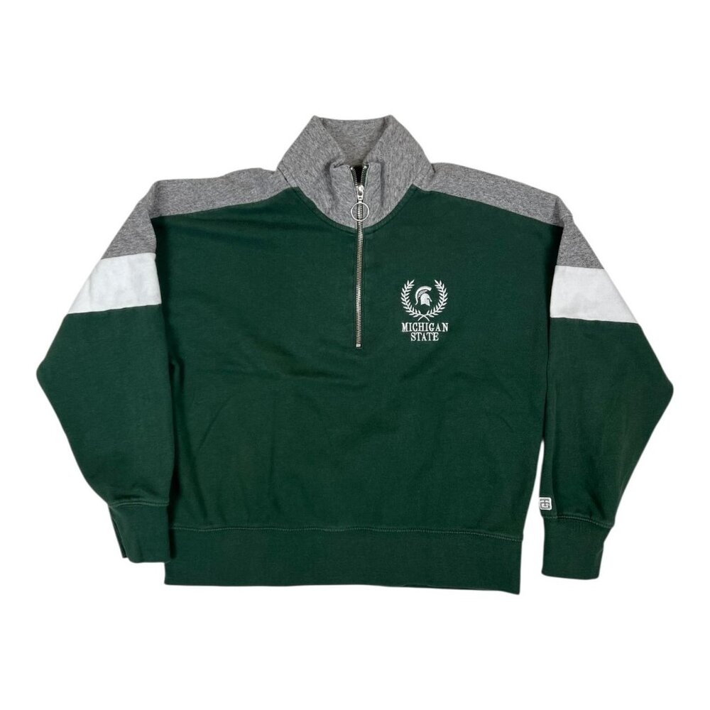 Michigan State Spartans Sweatshirt Women's Small Green Quarter Zip NCAA Tailgate